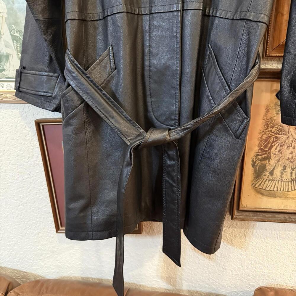 Vintage 70s/80s Bagatelle Genuine Leather Designer Trench Coat Size‎ Womens 10 - Picture 5 of 7